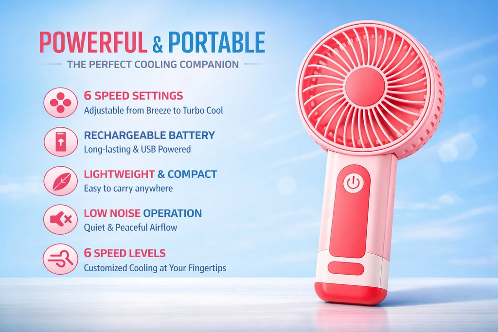 🔥 Trendliko COOL BREEZE – Portable Rechargeable Fan (6 Speed Levels)