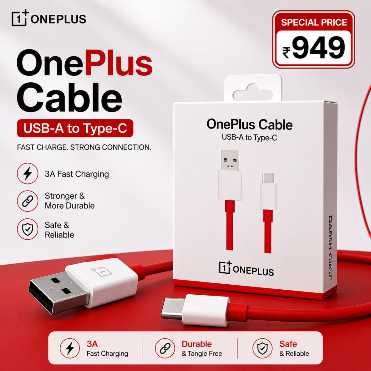 Oneplues USB-A to Type-C Fast Charging Cable | Free Shipping